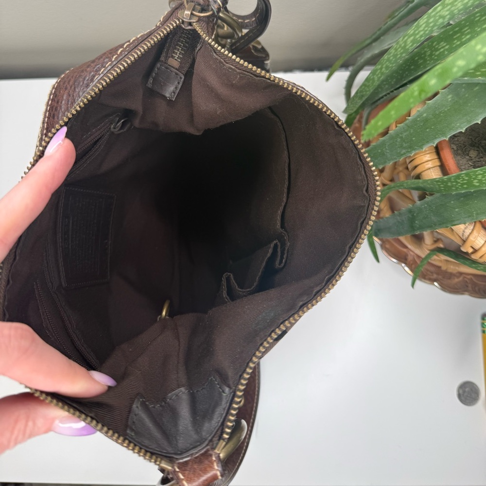 Coach Signature Brown Canvas Hobo Bag Leather Trim Y2K Vintage Crossbody Purse - Picture 6 of 14